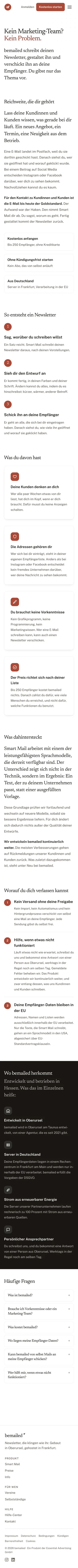 Die Seite von bemailed am Telefon