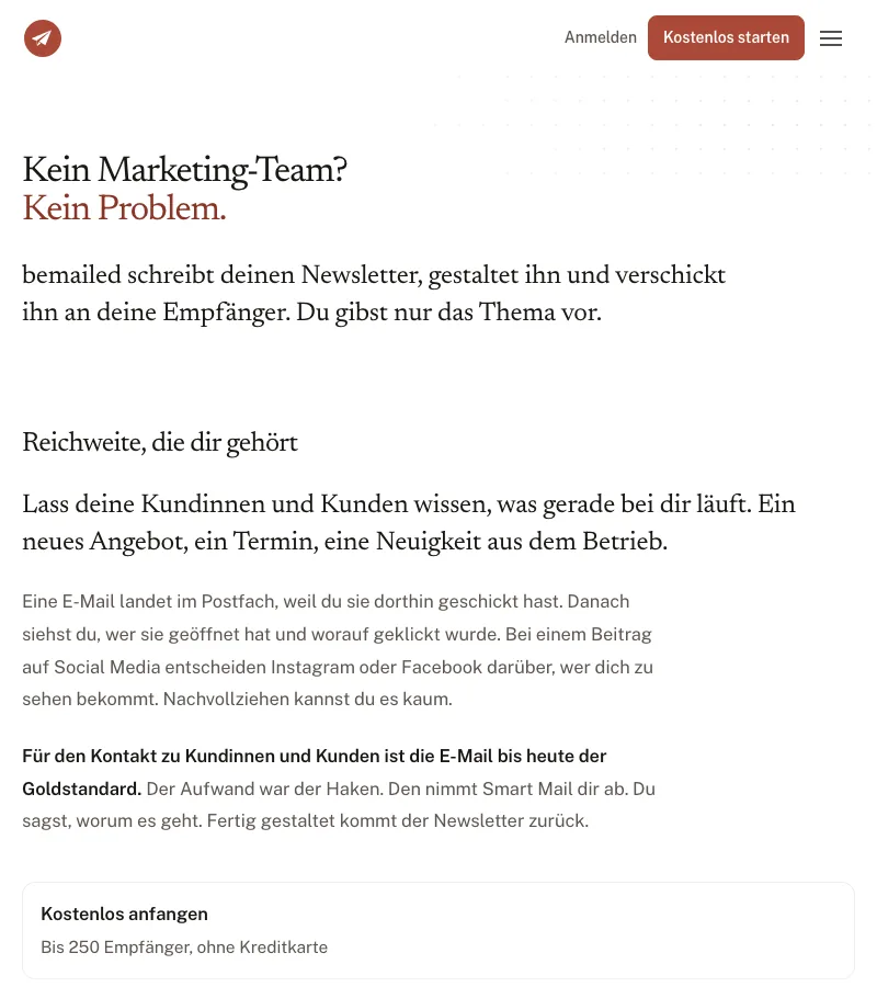 Smart Mail am schmalen Bildschirm