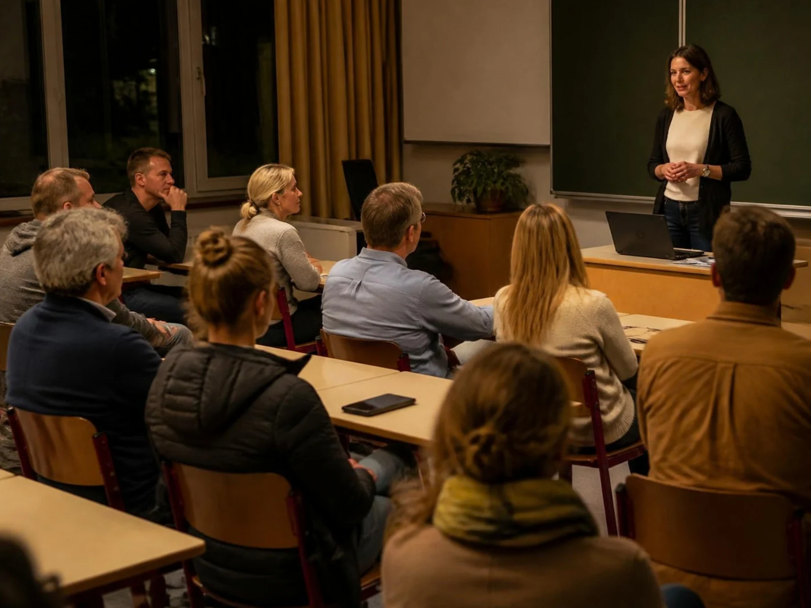 Eltern hören bei einem Elternabend zu KI zu
