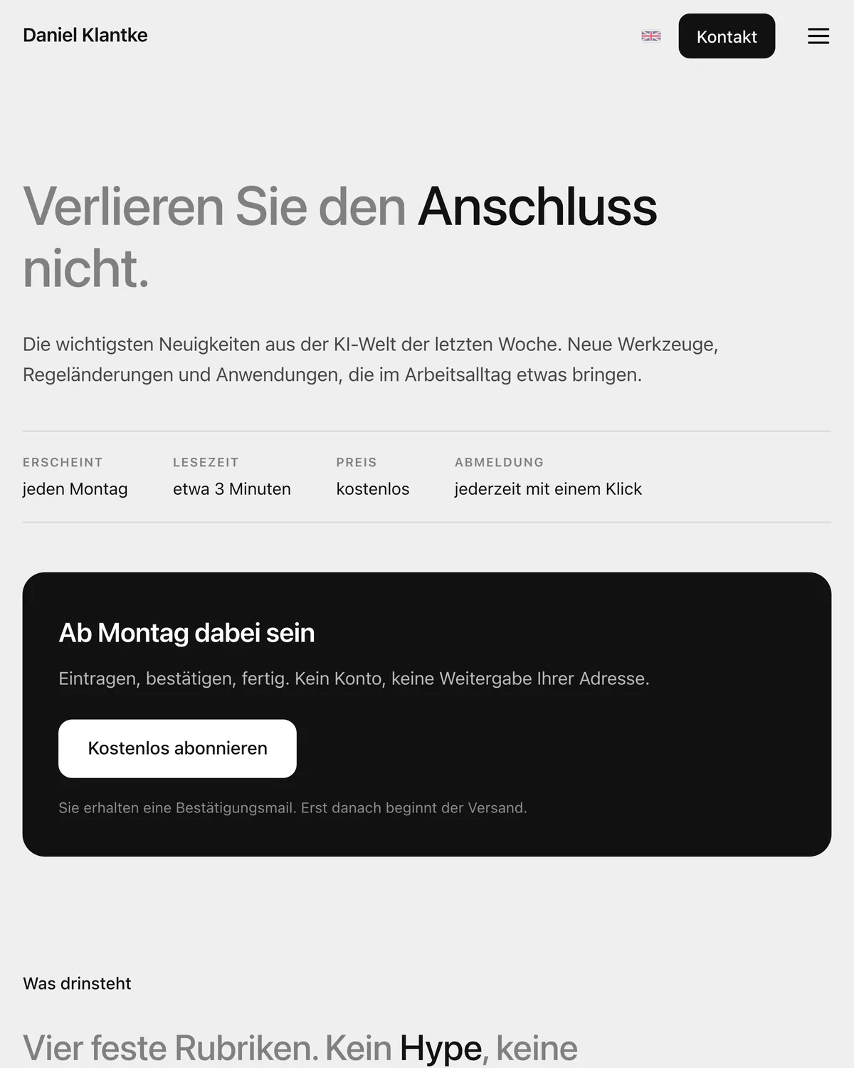 Die Seite von Kickstart Monday auf klantke.com