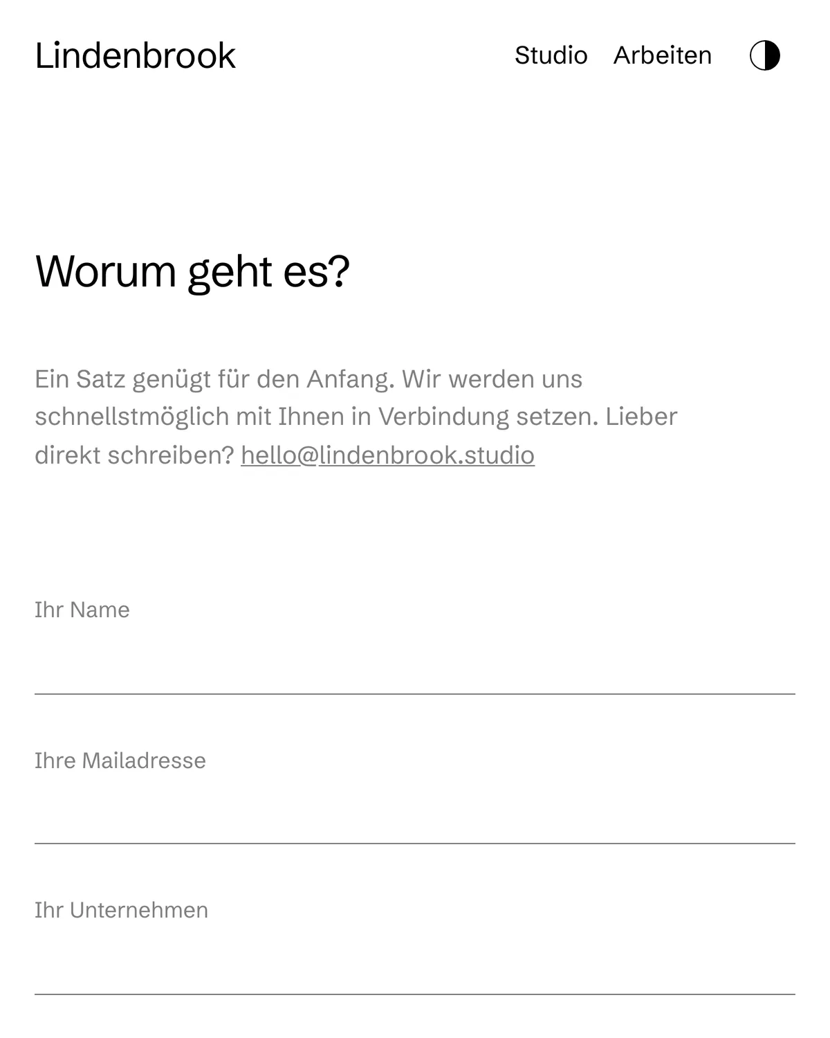 Das Kontaktformular auf lindenbrook.studio